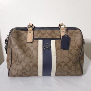 COACH SIGNATURE NAVY BLUE STRIPE PVC STRIPE CROSSBODY SATCHEL HANDBAG F24362